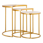 Crescent 3-Pc White Marble/Gold Iron Nesting Table Set