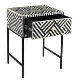 Noire Bone Inlay Side Table with Black Iron Base