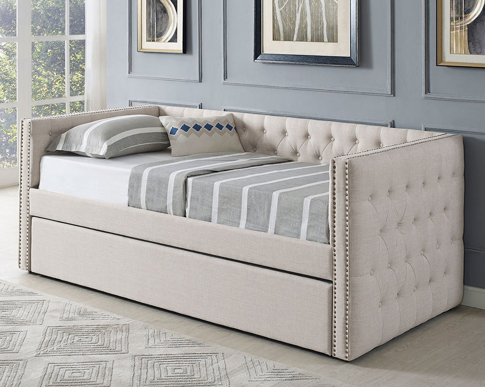 Jolanda Beige Linen Twin Daybed with Trundle