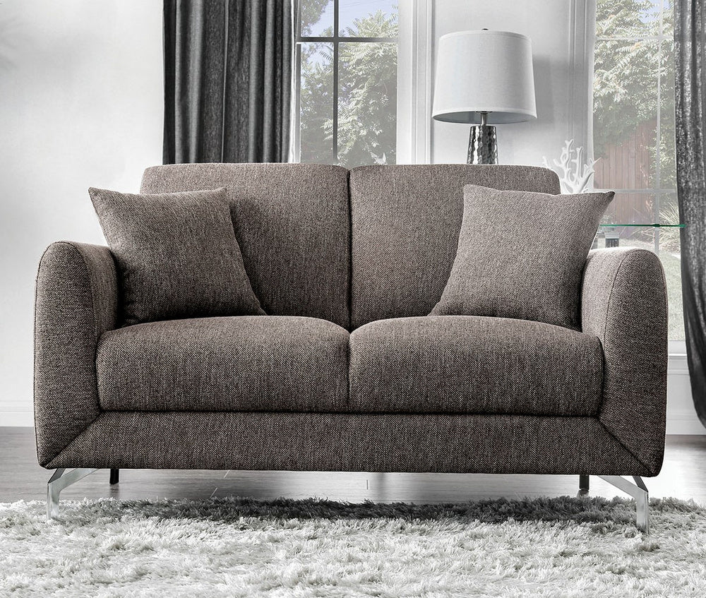 Lauritz Brown Fabric Loveseat with Pillows