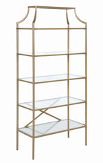 Azariah Clear Glass/Matte Gold Metal 5-Tier Bookcase