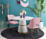 Rosa 3-Pc White/Gold Dining Table Set with Blush Chairs