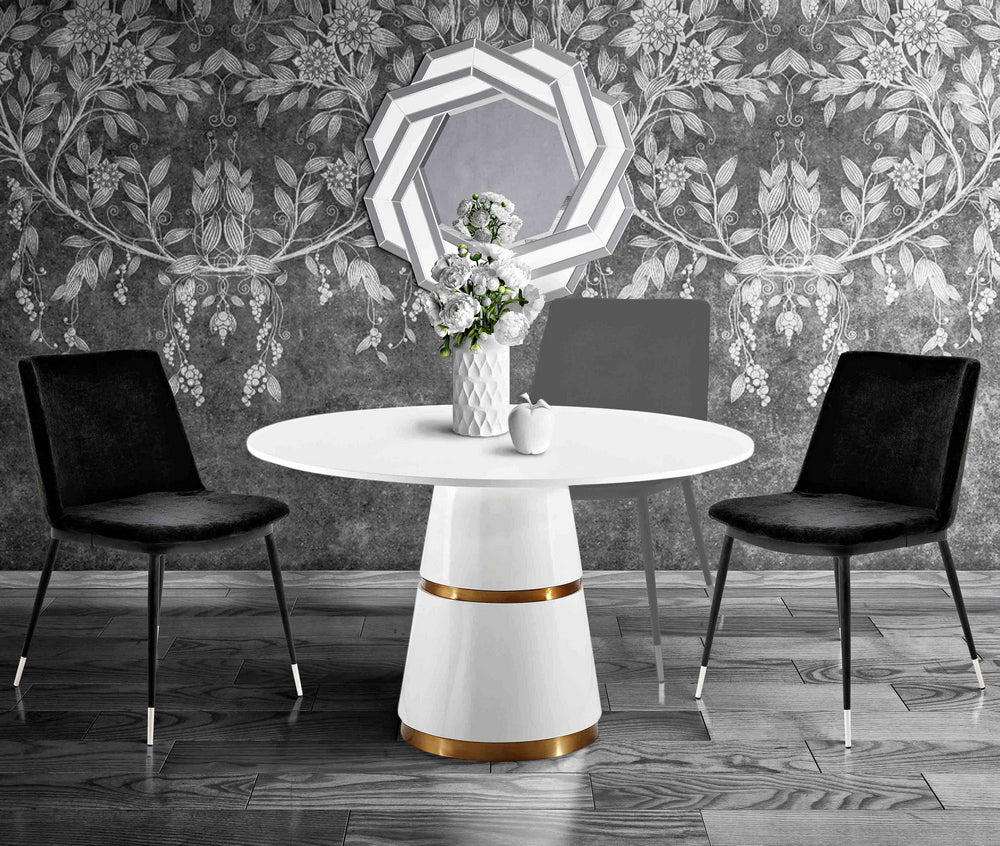 Rosa 3-Pc White/Gold Dining Table Set with Black Chairs