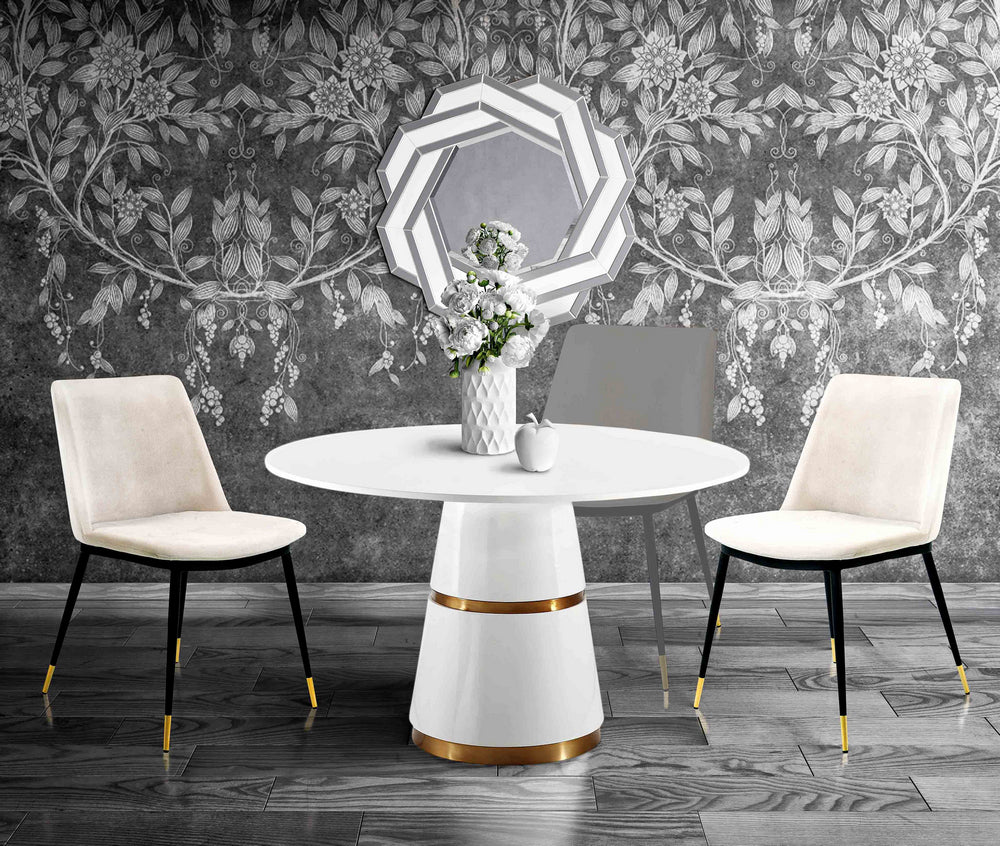 Rosa 3-Pc White/Gold Dining Table Set with Cream Chairs