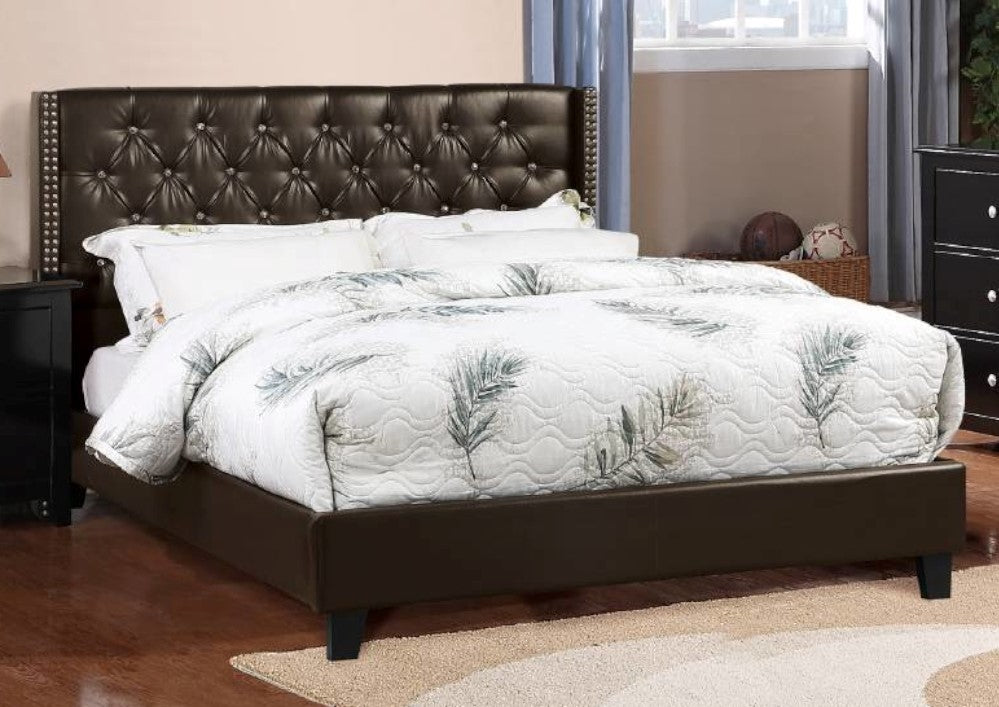 Kaur Espresso Faux Leather Tufted Full Bed w/Nailhead Trim