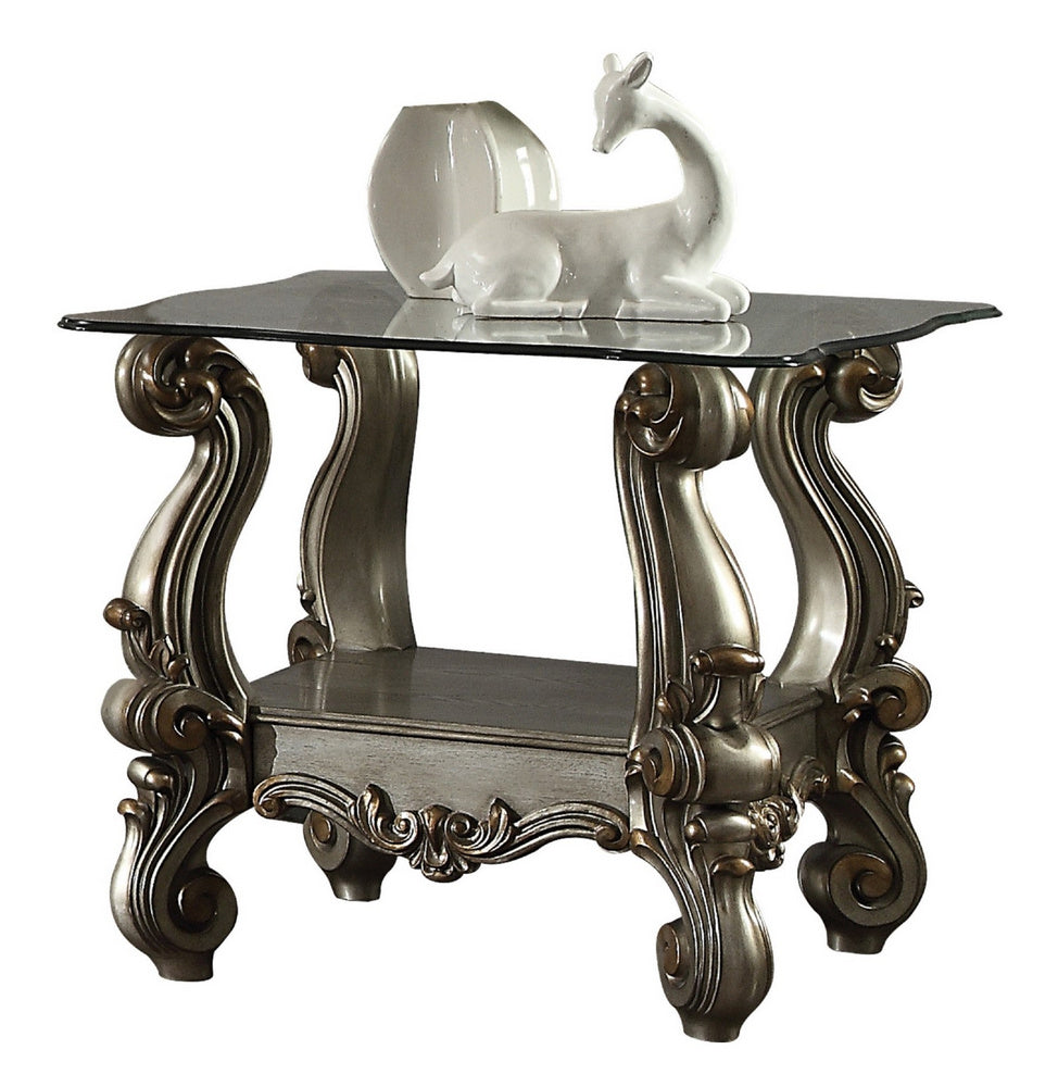 Versailles Antique Platinum Wood/Glass End Table