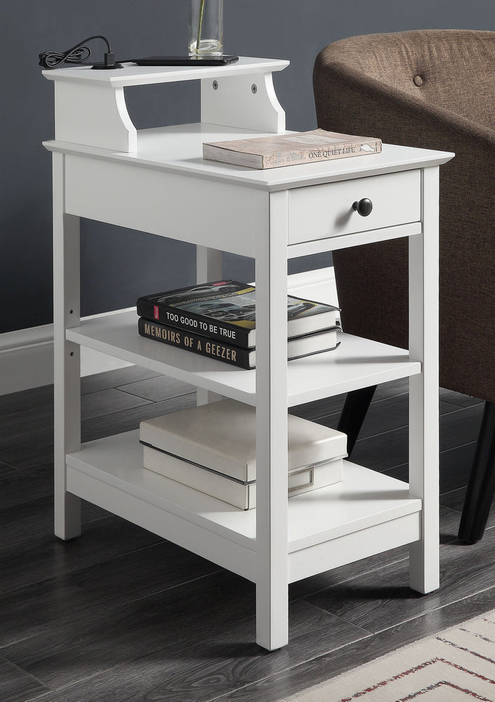 Slayer White Wood Side Table with USB Charging Dock