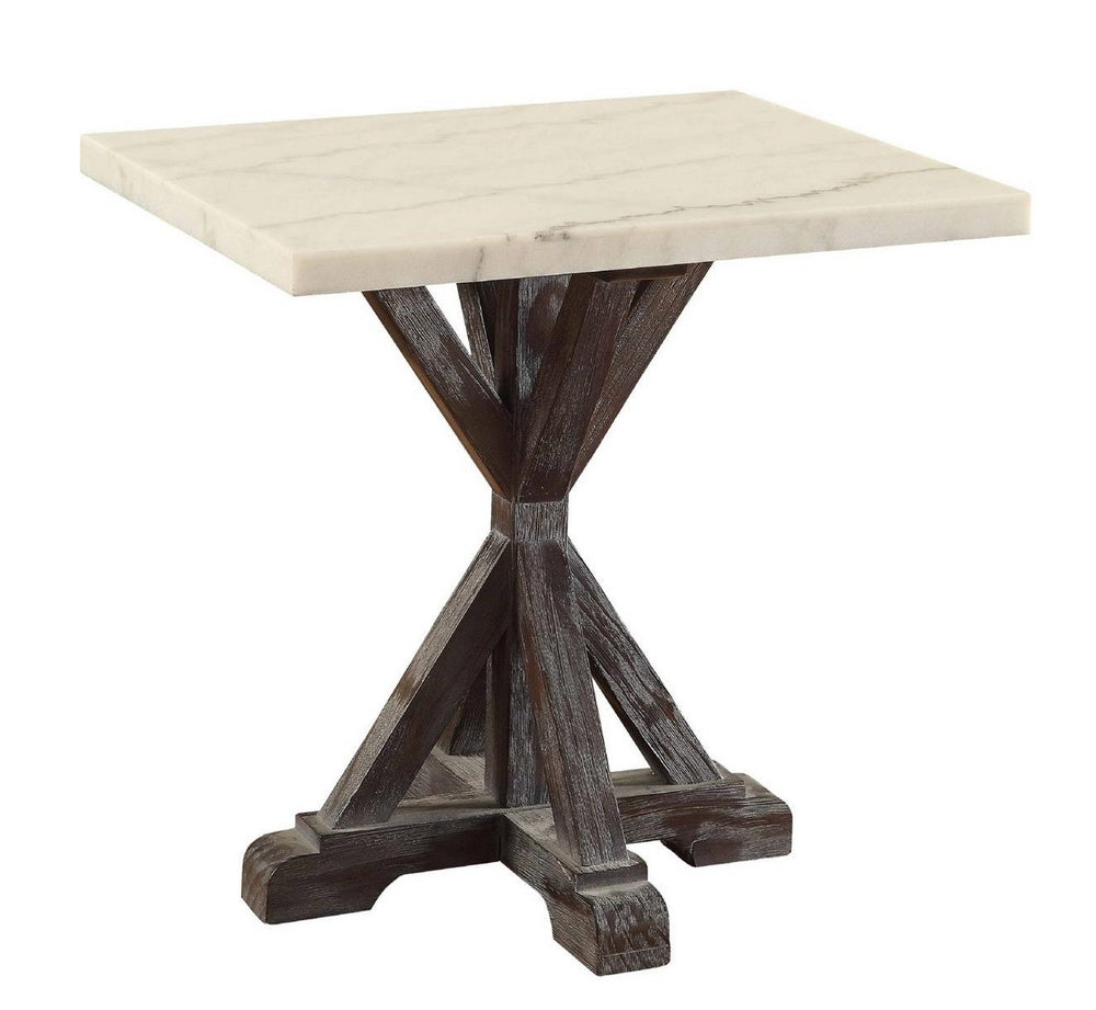 Romina White Marble/Weathered Espresso Wood End Table