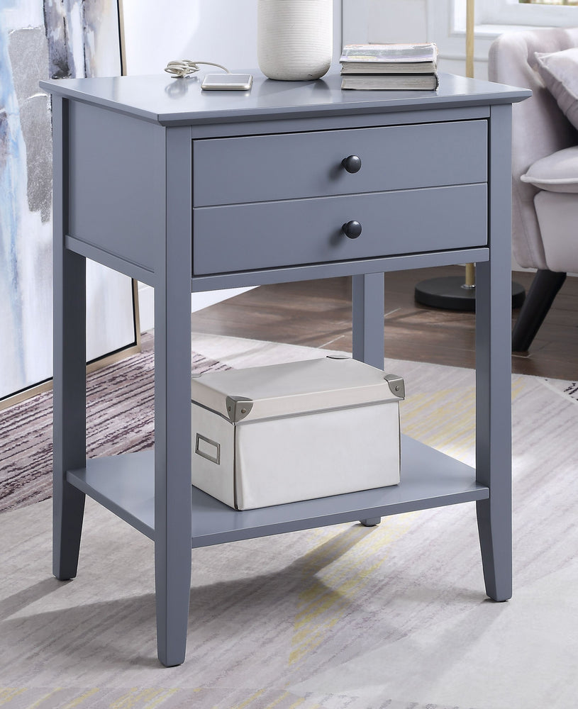 Grardor Gray Wood Side Table with USB Charging Dock