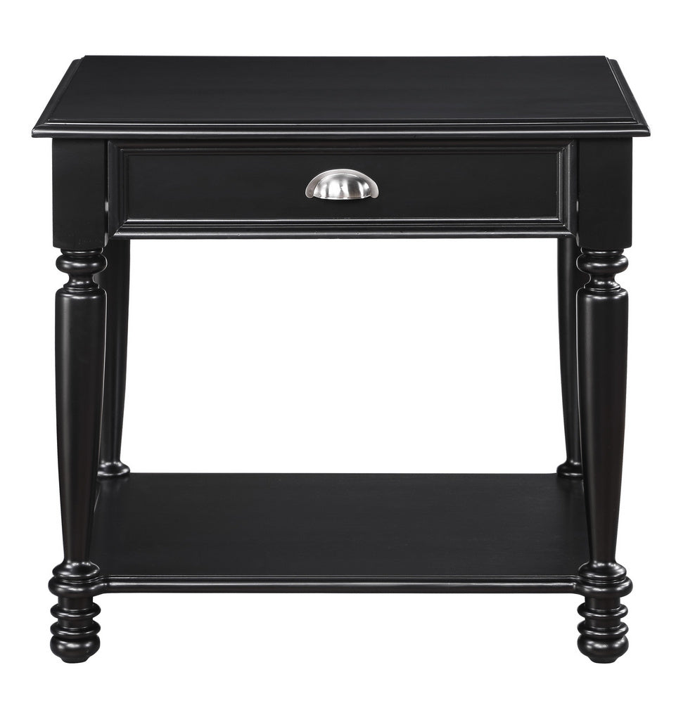 Sanders Black Wood End Table with Drawer & Shelf