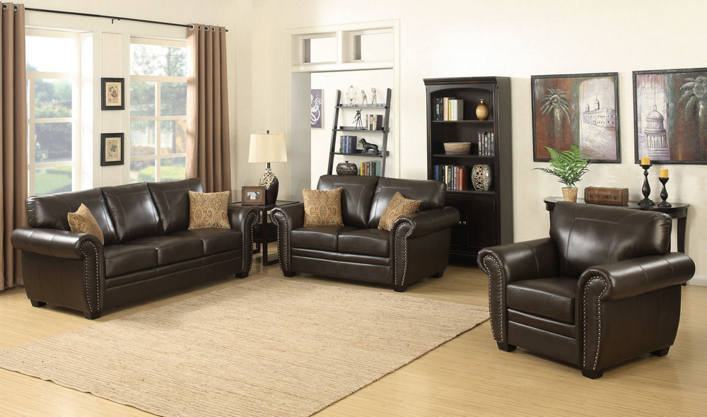 Louis 3-Pc Dark Brown Leather Gel Sofa Set (Oversized)
