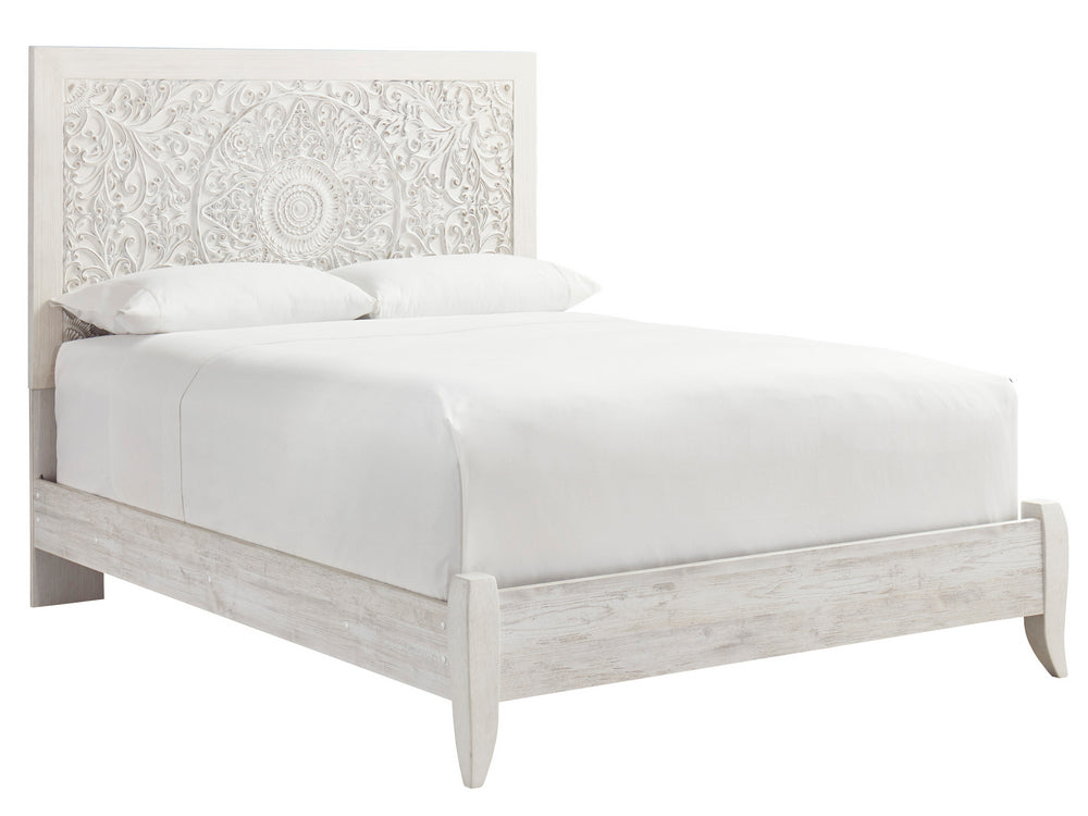 Paxberry Whitewash Wood Queen Panel Bed with Carved Pattern