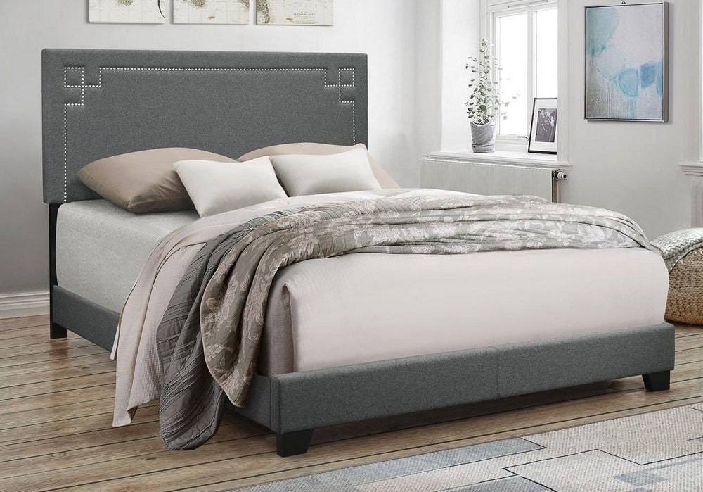 Ishiko III Gray Fabric King Bed with Nailhead Trim