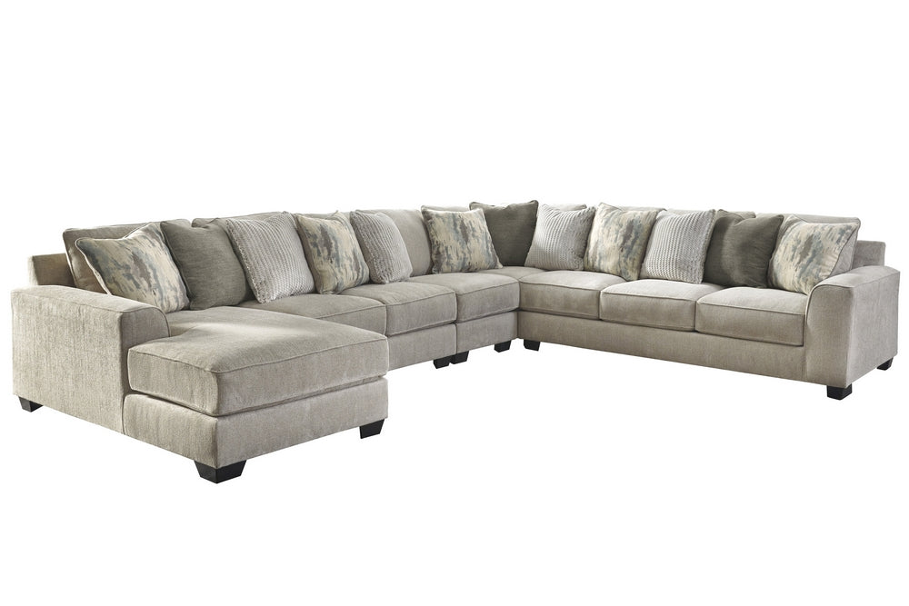 Ardsley 5-Pc Pewter Chenille Fabric LAF Sectional Sofa