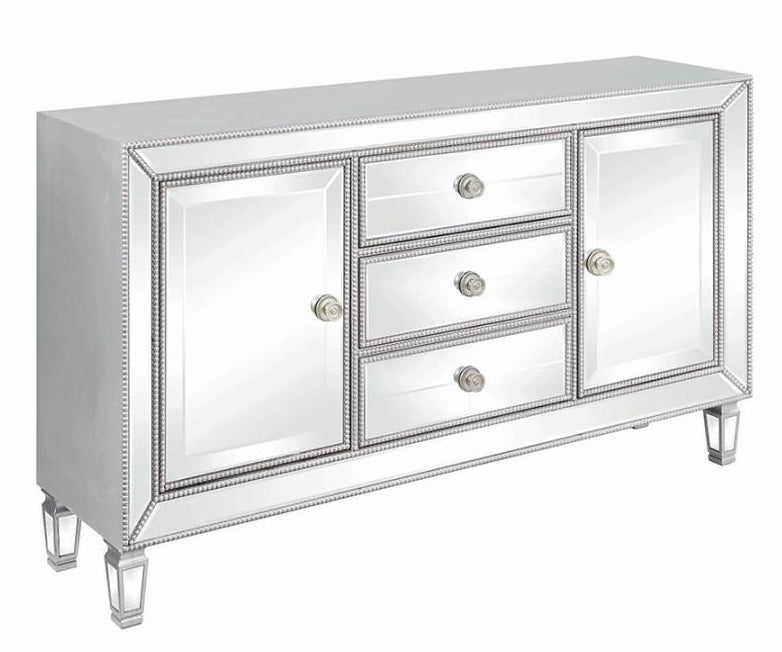 Ameila Silver Finish 60" Accent Cabinet with Mirrored Front