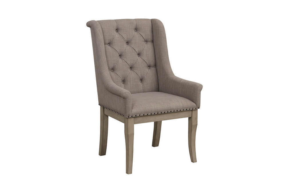 Vermillion 2 Neutral-Tone Fabric/Oak Wood Arm Chairs