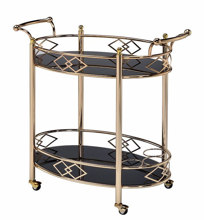 Ottesen Black Glass/Gold Metal Oval Serving Cart