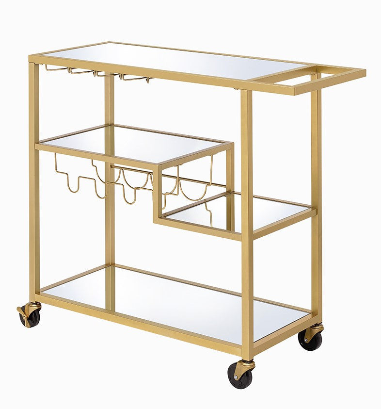 Adamsen Mirror/Gold Finish Metal Serving Cart