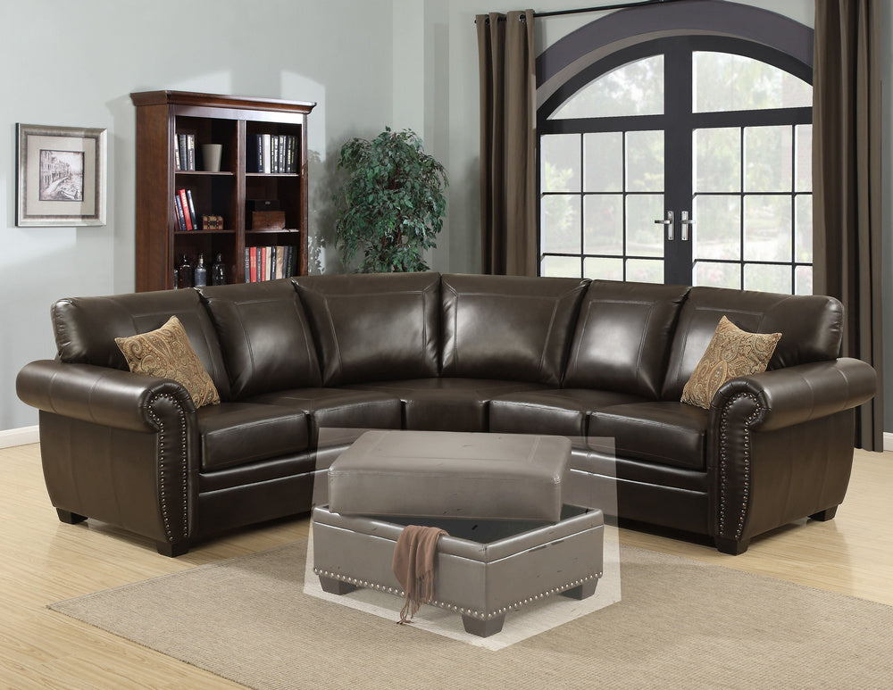 Louis 3-Pc Dark Brown Leather Gel Sectional Sofa