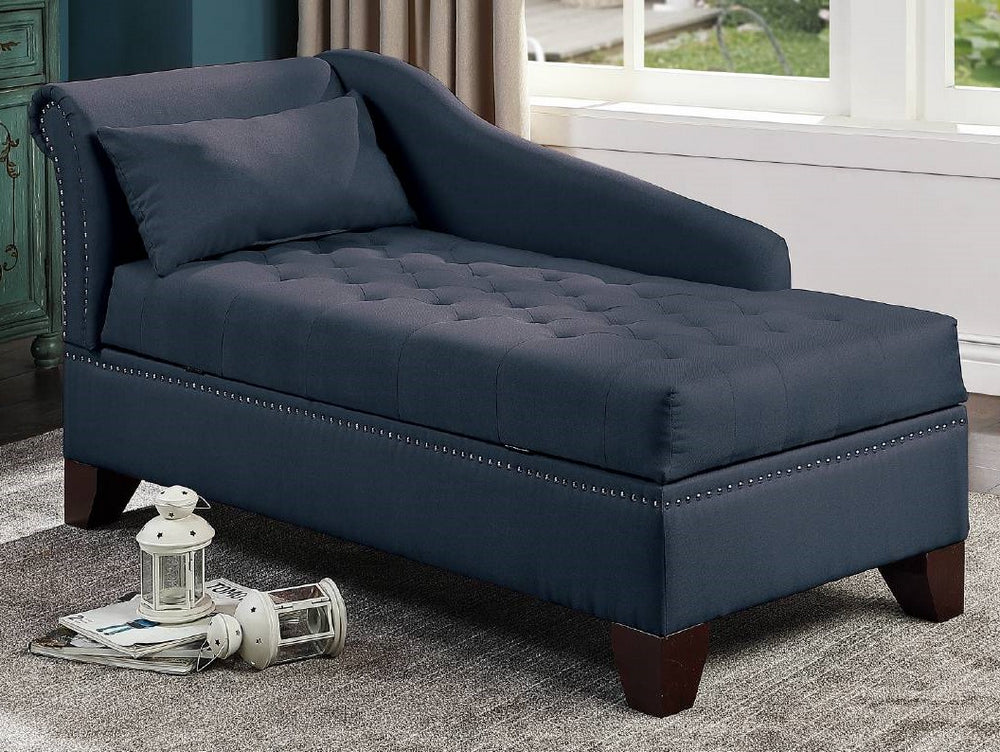 Lillia Dark Blue Fabric Tufted Chaise Lounge with Storage