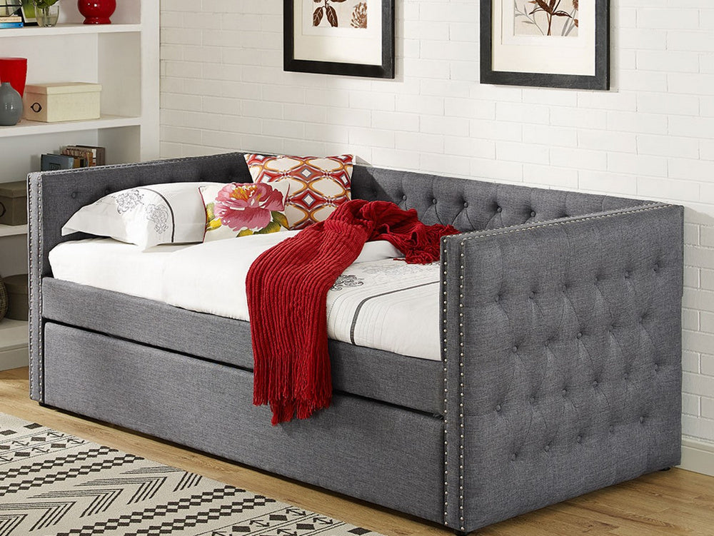 Jolanda Gray Linen Twin Daybed with Trundle