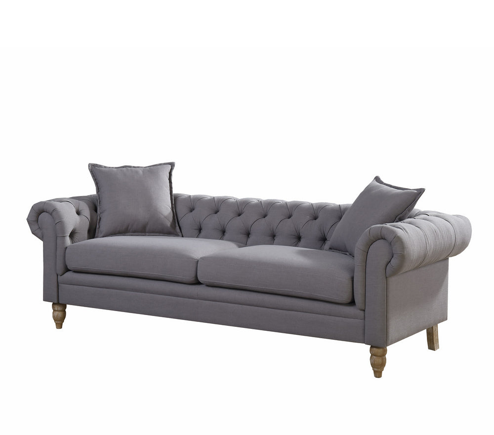 Juliet Grey Fabric 2-Seat Sofa with Rolled Arms