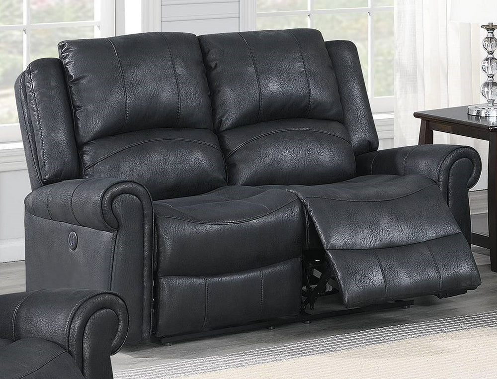 Sherilyn Black Leather-Like Fabric Power Recliner Loveseat