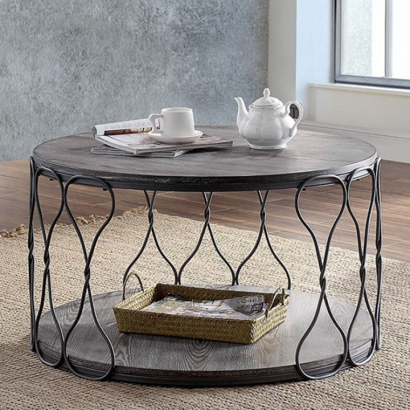 Hawdon Gray Wood/Metal Coffee Table with Shelf