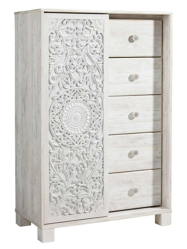 Paxberry Whitewash Wood Dressing Chest with Carved Pattern