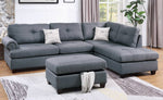 Nadia Blue Grey Fabric Reversible Sectional with Ottoman