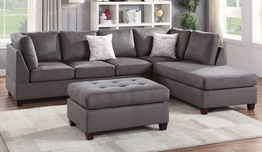 Giorgina Grey Microfiber Reversible Sectional with Ottoman