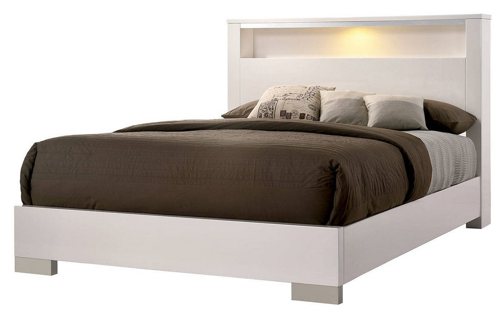 Malte White Wood Queen Bed with LED