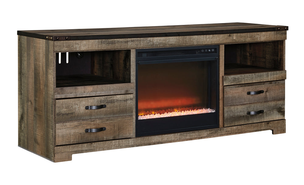 Trinell Rustic Brown Wood LG TV Stand with Fireplace Insert