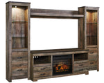 Trinell Rustic Brown Wood Entertainment Center with Infrared Fireplace Insert