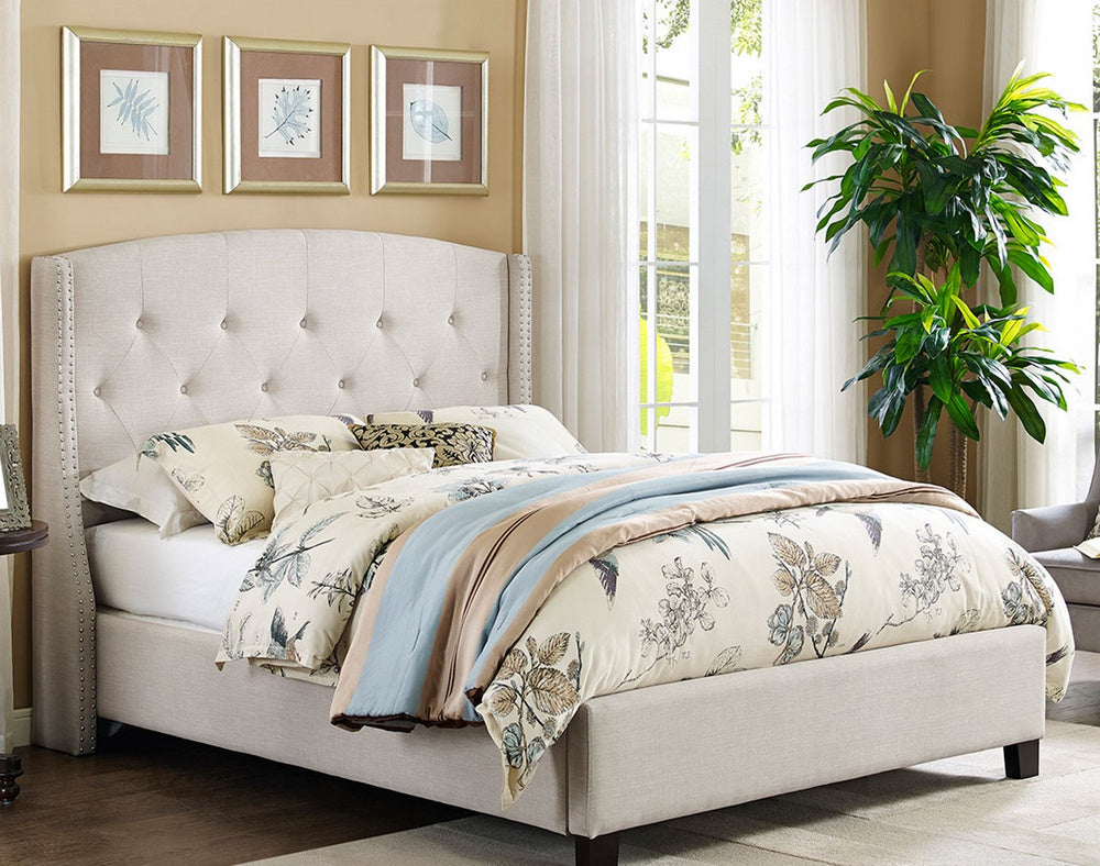 Liviana Beige Linen Upholstered Queen Bed