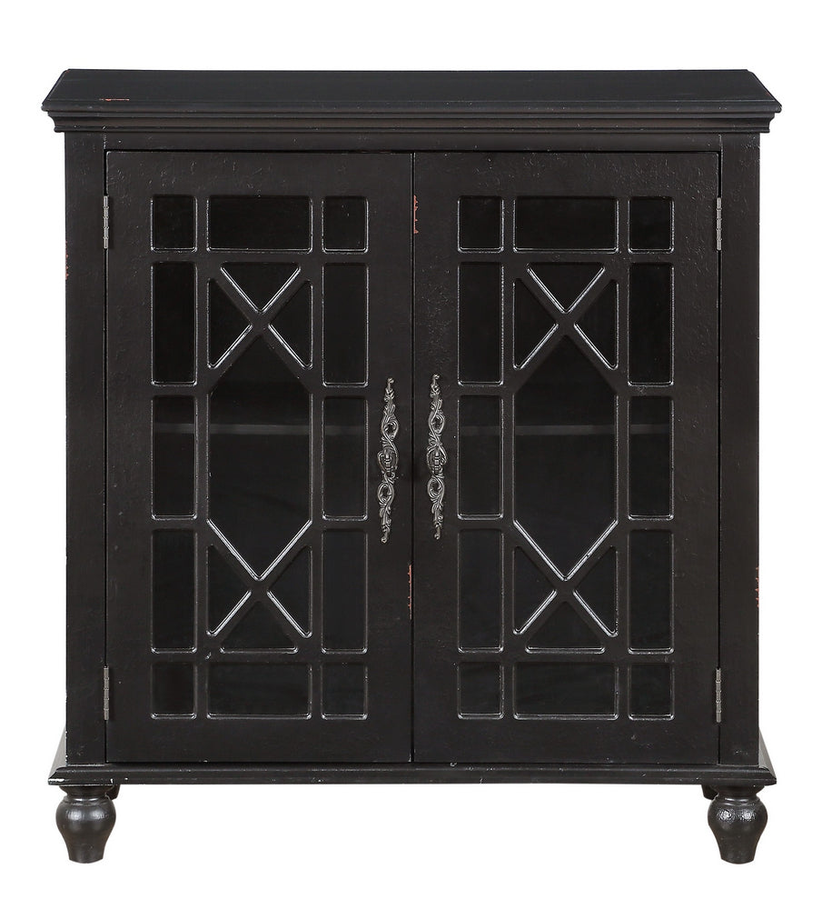 Eliza Antique Black Wood Accent Chest with Glass Inlay