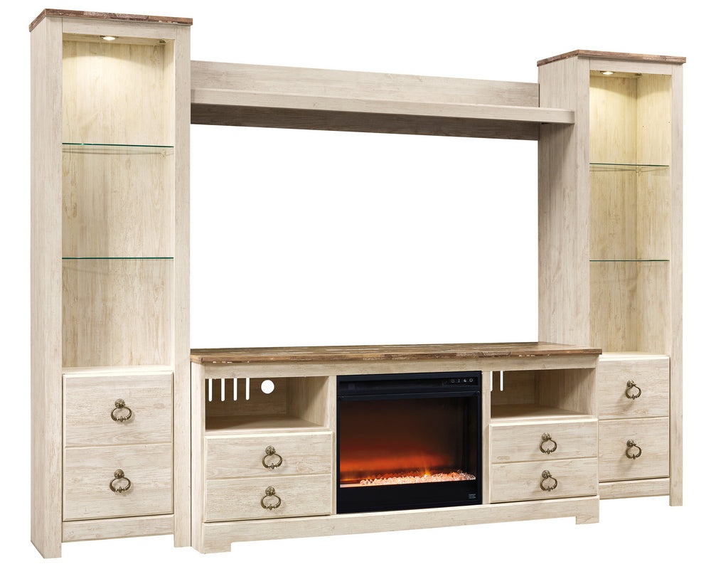 Willowton Whitewash Wood Entertainment Center with Fireplace Insert