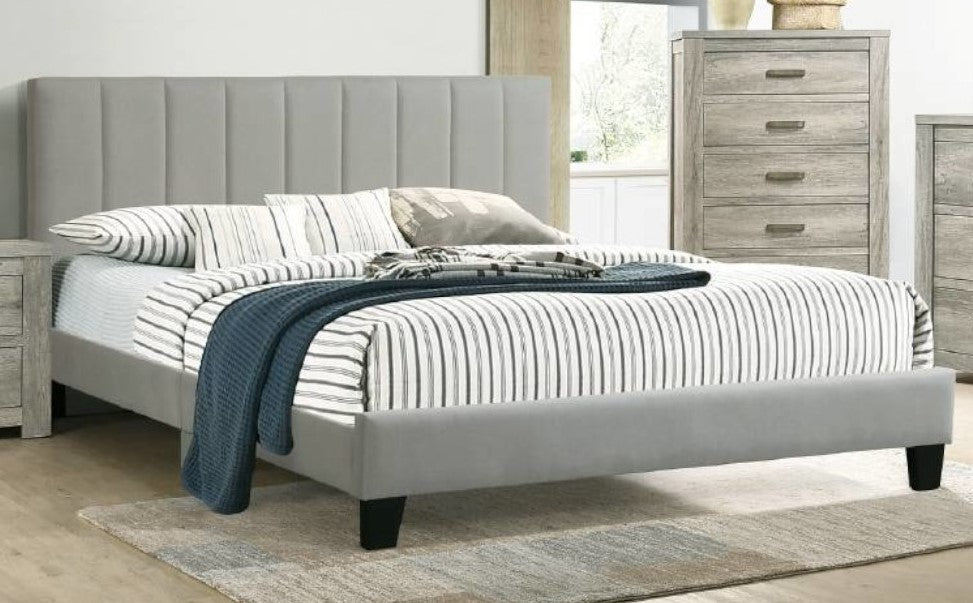 Terry Grey Polyfiber Fabric Tufted Cal King Bed