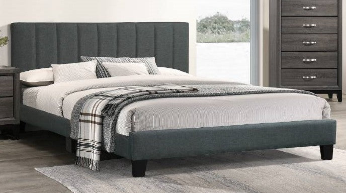 Terry Charcoal Polyfiber Fabric Tufted King Bed