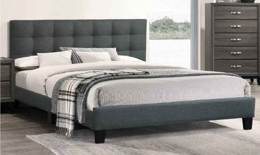 Kasandra Charcoal Polyfiber Fabric Tufted King Bed