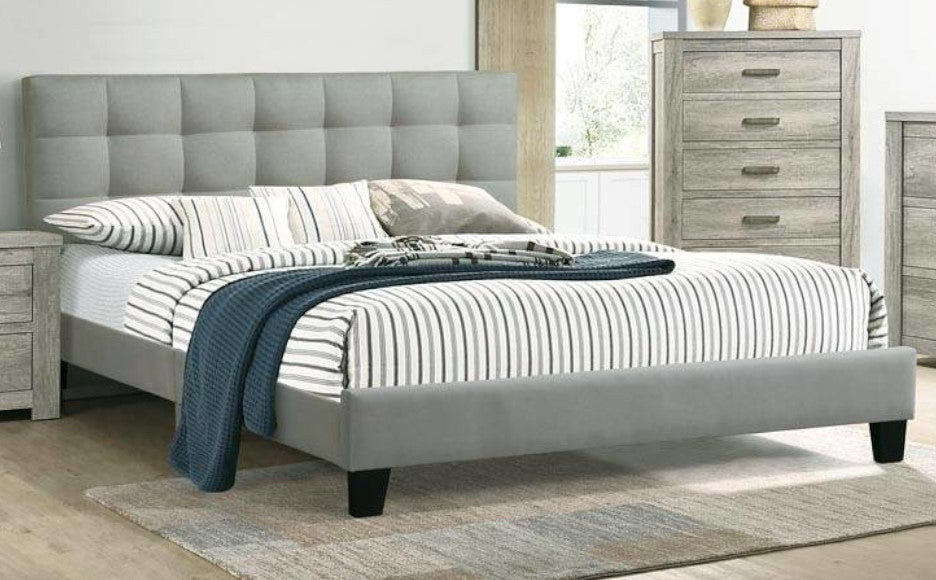 Kasandra Grey Polyfiber Fabric Tufted Cal King Bed