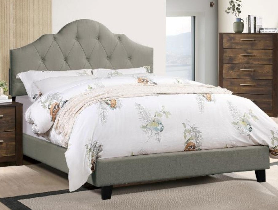 Marva Grey Polyfiber Fabric Tufted Cal King Bed