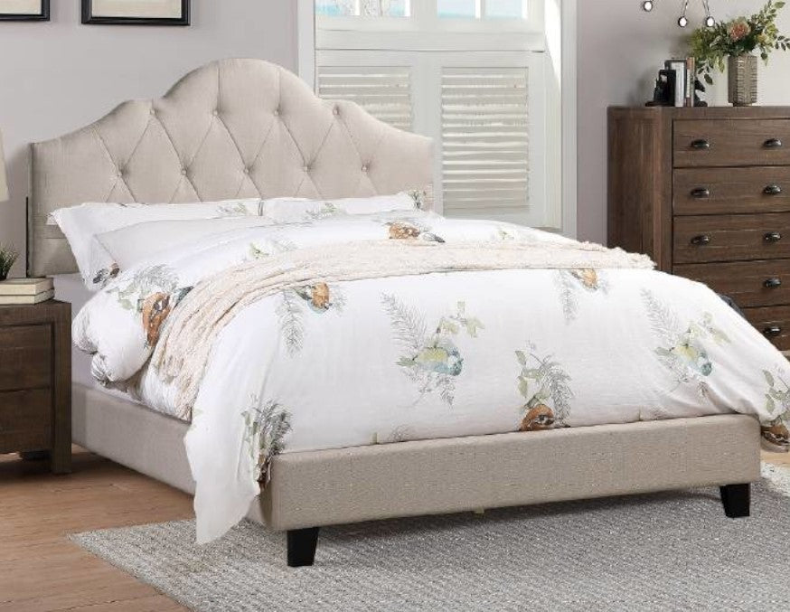 Marva Beige Polyfiber Fabric Tufted King Bed