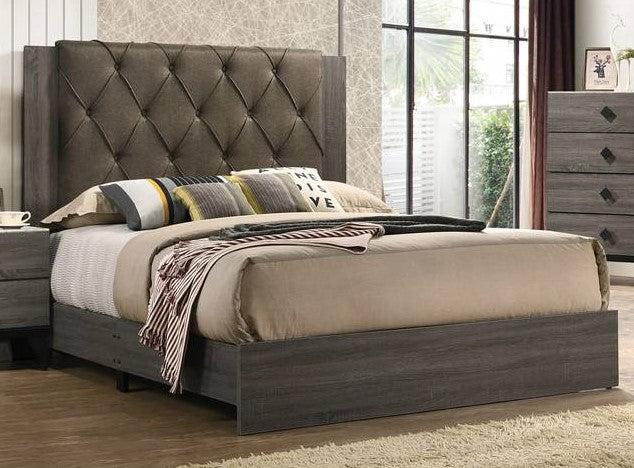 Kristine Grey Fabric/Brownish Grey Wood Cal King Bed