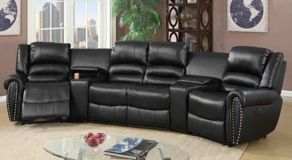 Leelo 5-Pc Black Bonded Leather Power Recliner Sectional