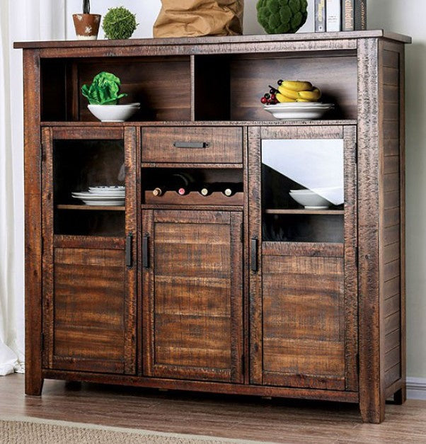 Wichita Light Walnut Wood Server w/Glass Doors