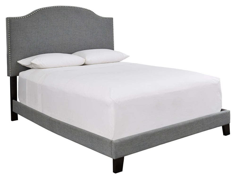 Adelloni Gray Fabric King Platform Bed with Nailhead Trim