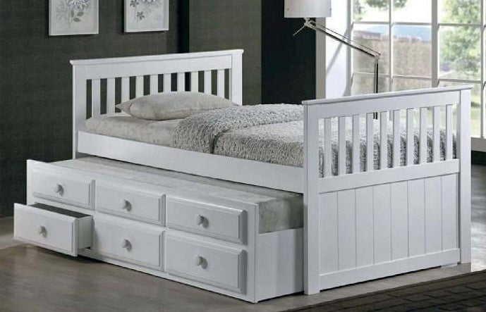 Riley White Wood Twin Bed with Trundle