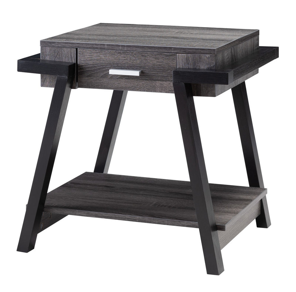 Soline Distressed Grey/Black Wood End Table with Shelf