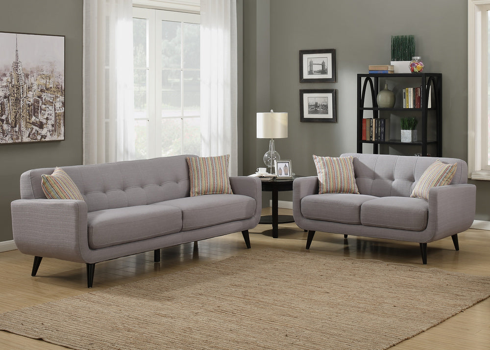 Crystal 2-Piece Gray Fabric Tufted Sofa Set